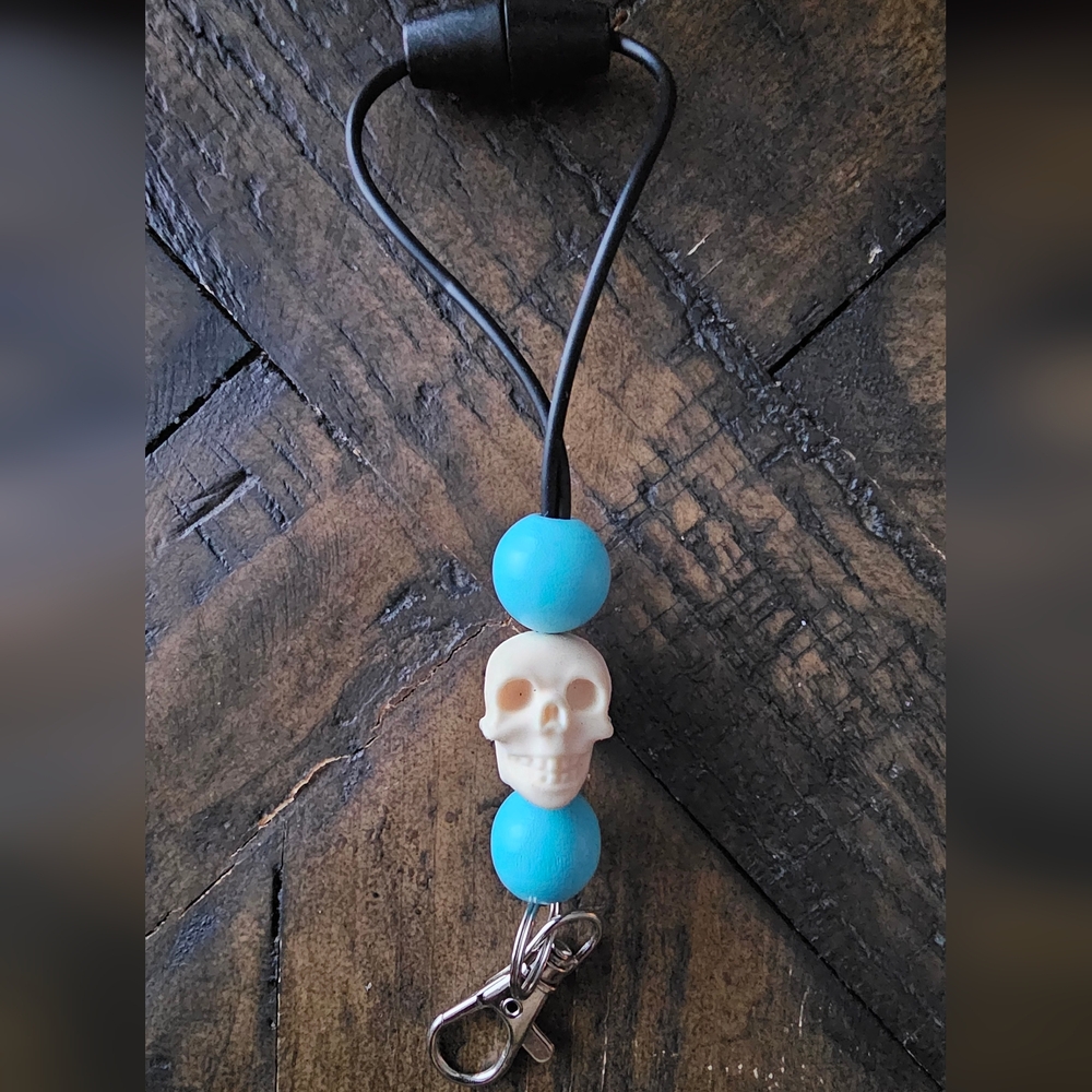 Skull Keychain with Blue Beads ✨ Handmade Freshie Hanger